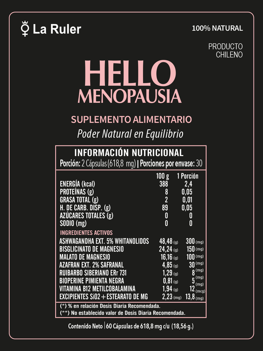 Suplemento Hello Menopausia Ashwagandha Magnesio 60 Cap