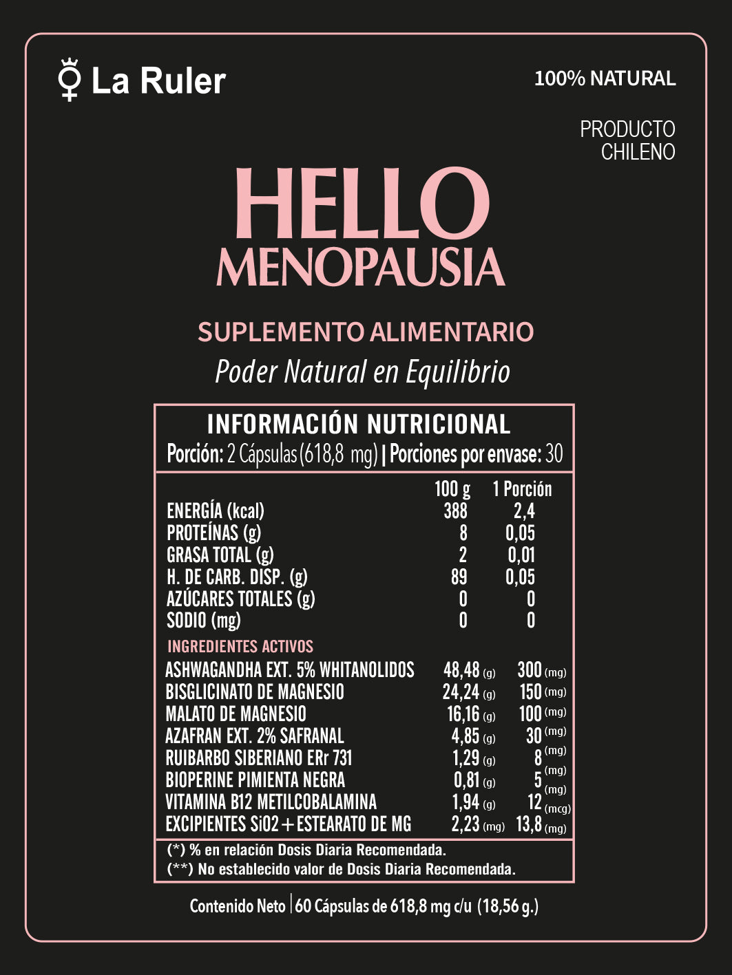 Suplemento Hello Menopausia Ashwagandha Magnesio 60 Cap