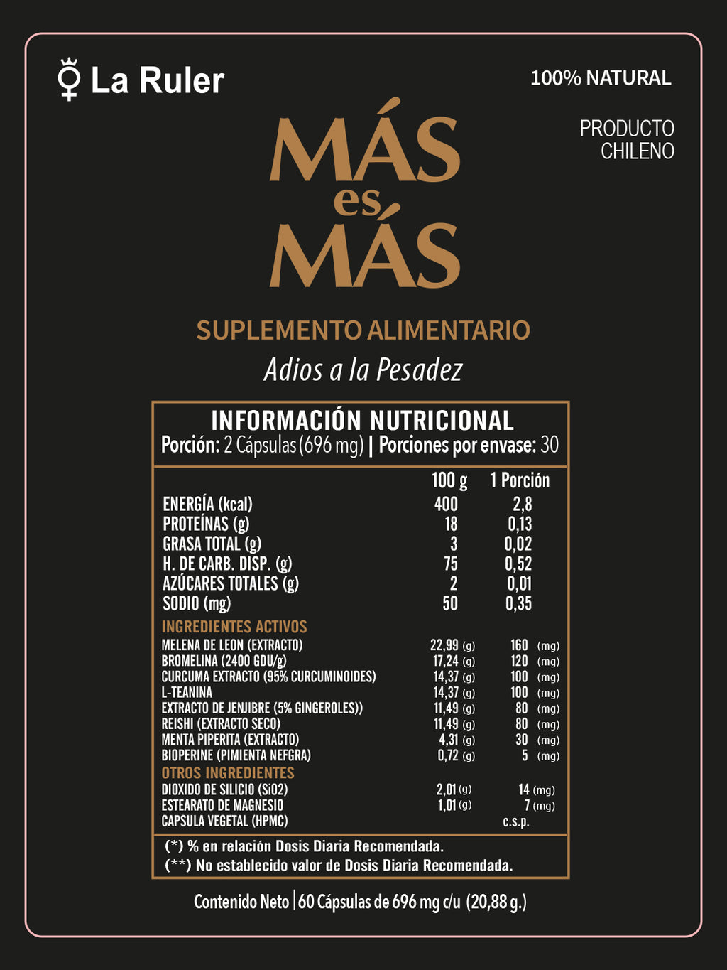 Suplemento Más Es Más Melena De León Adaptógenos Enfoque 60 Cap