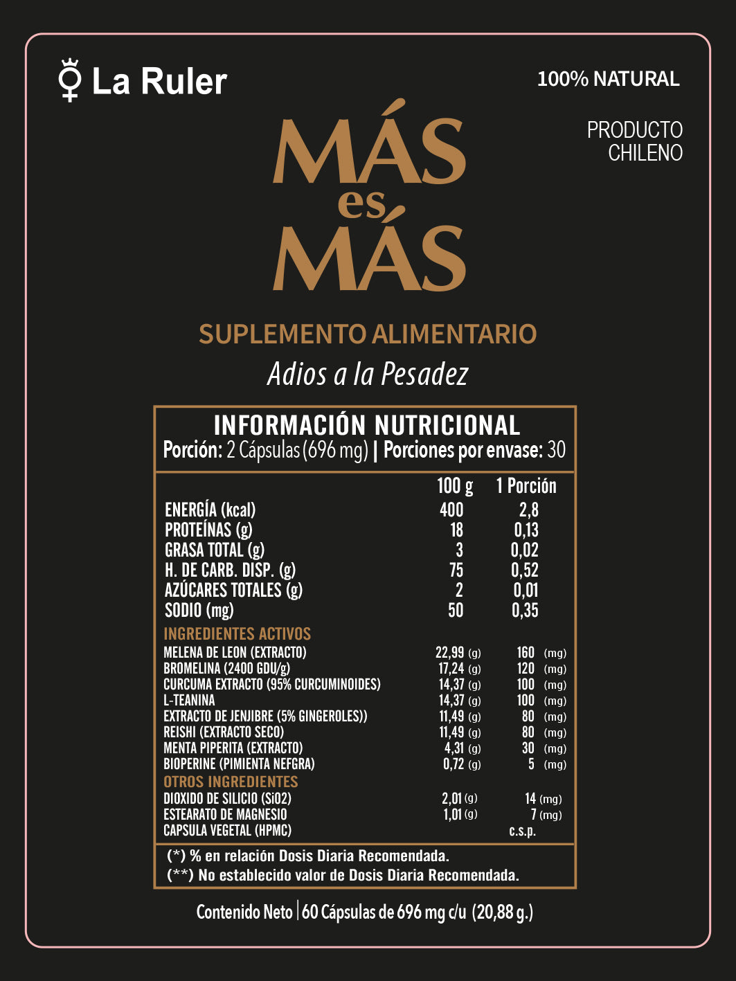 Suplemento Más Es Más Melena De León Adaptógenos Enfoque 60 Cap